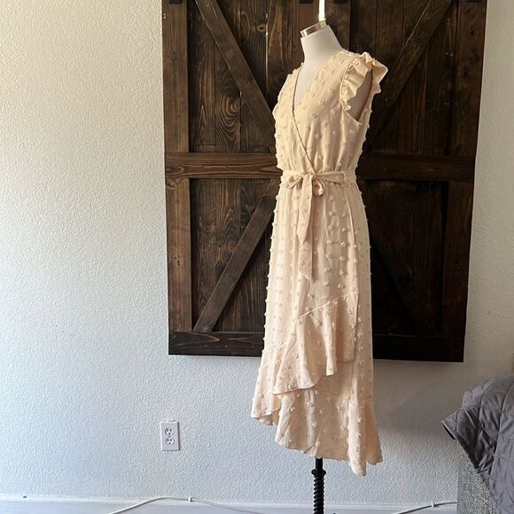 BTFBM V Neck Wrap Ruffle Sleeve Swiss Dot Bohemian Ruffle Beach Party Dress - Picture 6 of 12